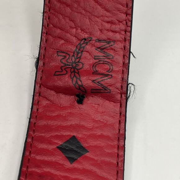 MCM Claus Red Visetos 24k Rolled Gold Buckle Belt Logo On Leather AS IS DAMAGED - Picture 14 of 16